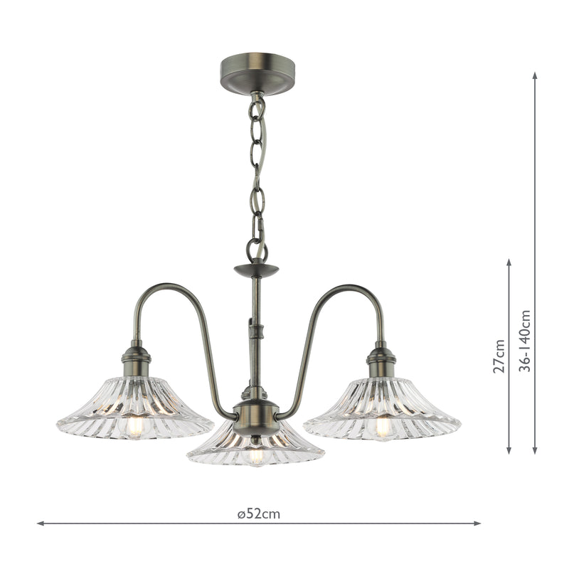 Dar Lighting Hadano 3 Light Pendant Antique Chrome and Glass • HAD0361-04
