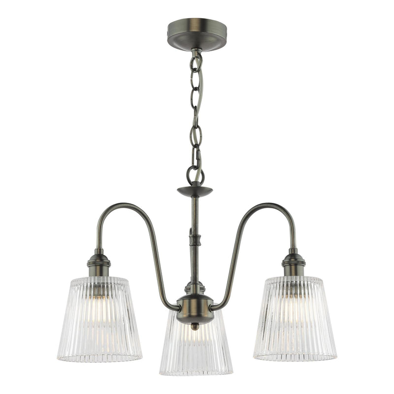 Dar Lighting Hadano 3 Light Pendant Antique Chrome and Ribbed Glass • HAD0361-05