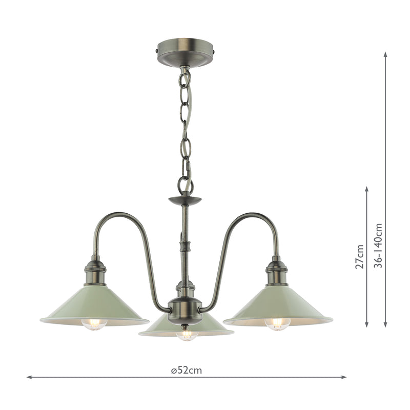 Dar Lighting Hadano 3 Light Pendant Antique Chrome and Matt Taupe • HAD0361-06