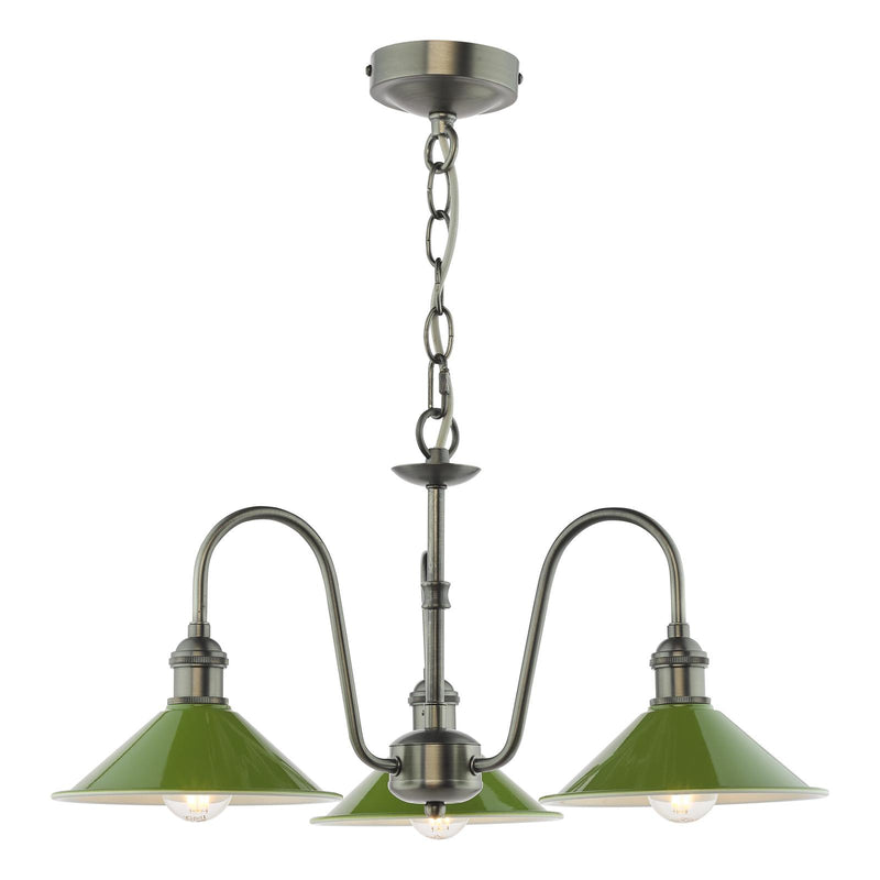 Dar Lighting Hadano 3 Light Pendant Antique Chrome and Matt Green • HAD0361-07