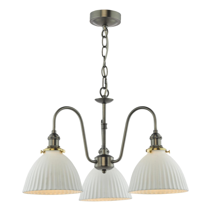 Dar Lighting Hadano 3 Light Pendant Antique Chrome and White • HAD0361-09