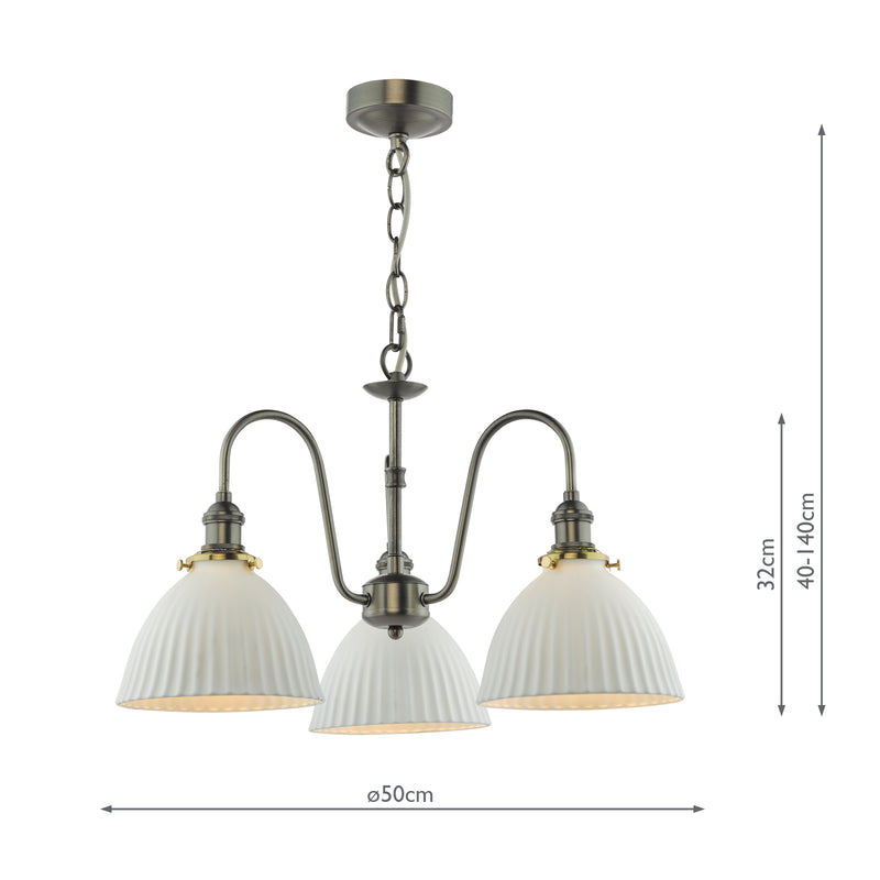 Dar Lighting Hadano 3 Light Pendant Antique Chrome and White • HAD0361-09