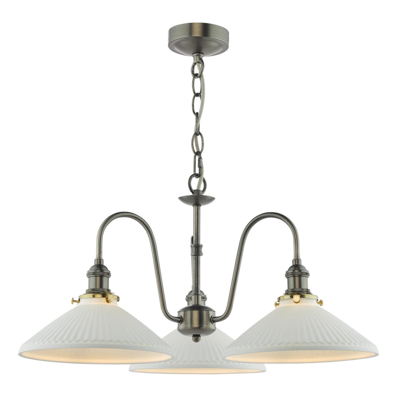 Dar Lighting Hadano 3 Light Pendant Antique Chrome and White • HAD0361-10