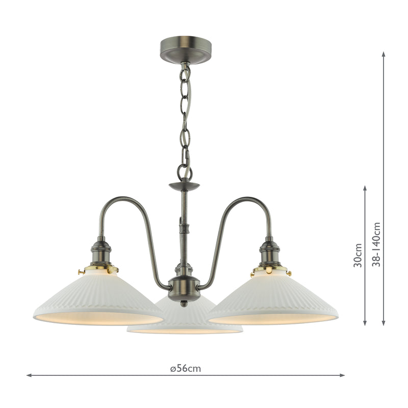 Dar Lighting Hadano 3 Light Pendant Antique Chrome and White • HAD0361-10