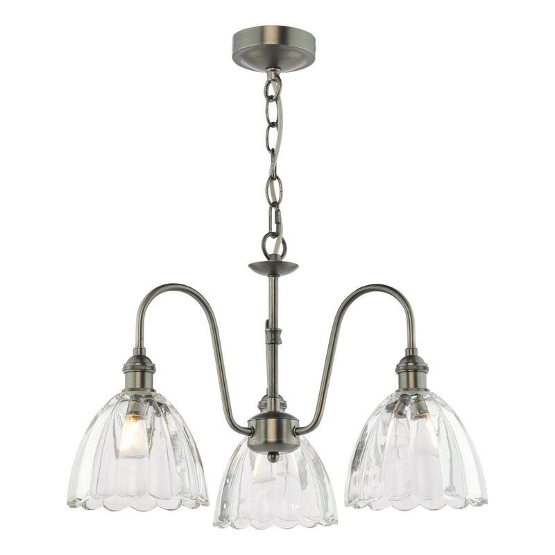 Dar Lighting Hadano 3 Light Pendant Antique Chrome and Glass • HAD0361-11