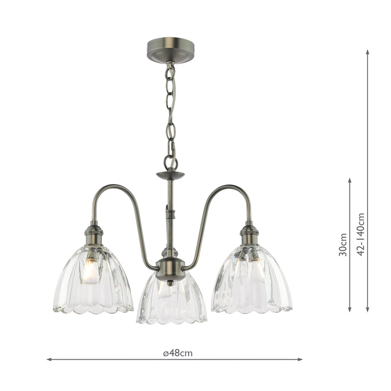 Dar Lighting Hadano 3 Light Pendant Antique Chrome and Glass • HAD0361-11