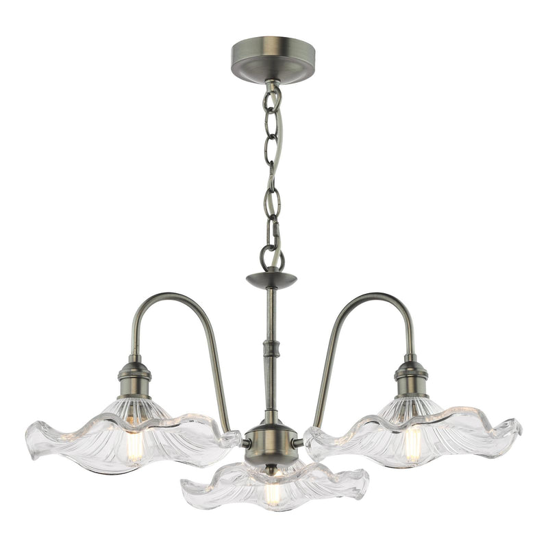 Dar Lighting Hadano 3 Light Pendant Antique Chrome and Glass • HAD0361-12