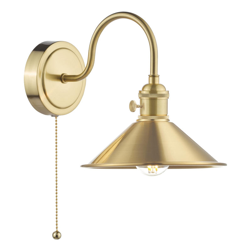 Dar Lighting Hadano Wall Light Brass With Brass Shade • HAD0740-01