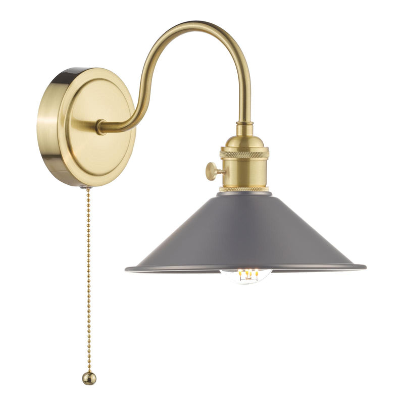 Dar Lighting Hadano Wall Light Brass With Antique Pewter Shade • HAD0740-02