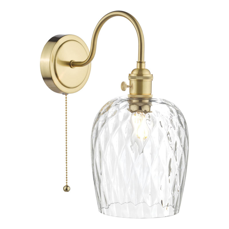 Dar Lighting Hadano Wall Light Brass With Clear Dimpled Shade • HAD0740-03