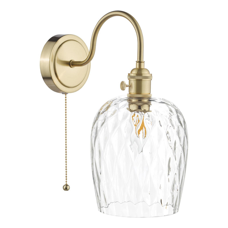 Dar Lighting Hadano Wall Light Brass With Clear Dimpled Shade • HAD0740-03