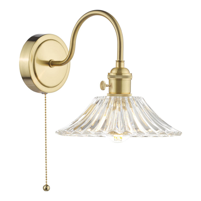 Dar Lighting Hadano Wall Light Brass With Clear Flared Glass Shade • HAD0740-04