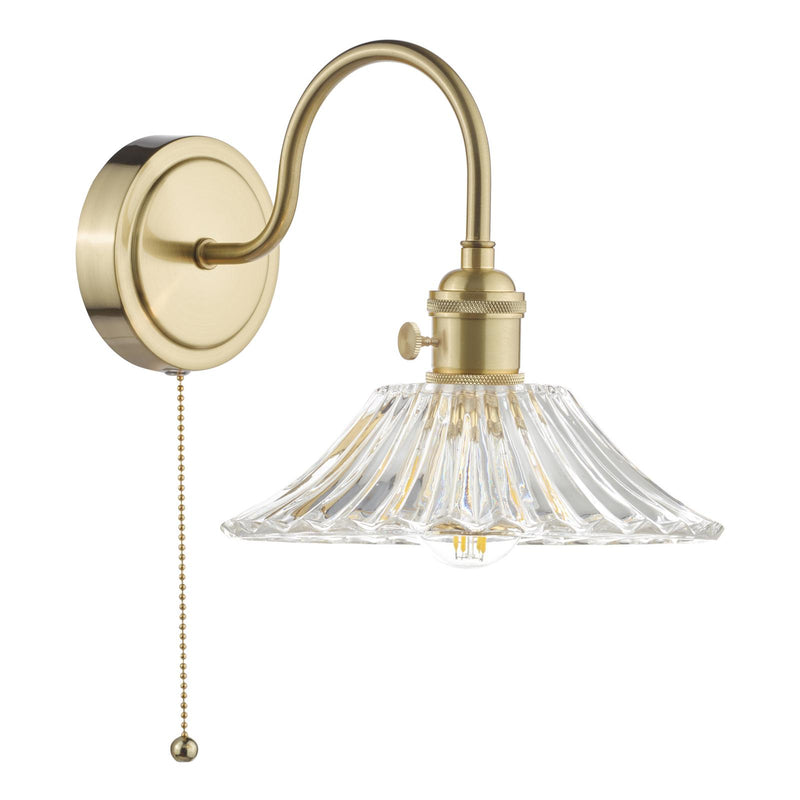 Dar Lighting Hadano Wall Light Brass With Clear Flared Glass Shade • HAD0740-04