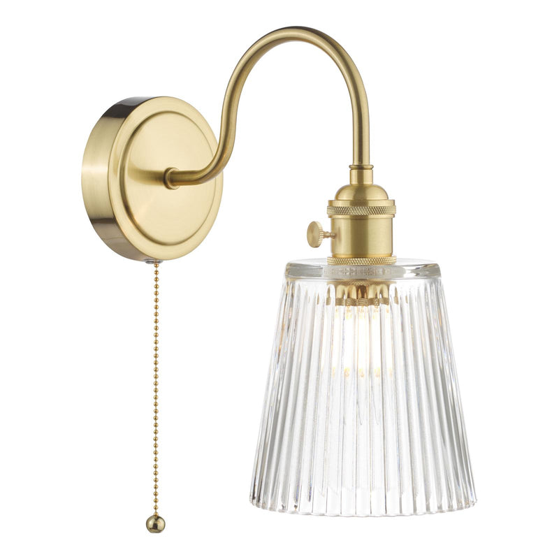 Dar Lighting Hadano Wall Light Brass With Clear Ribbed Glass Shade • HAD0740-05