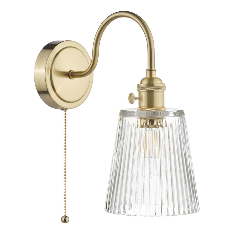 Dar Lighting Hadano Wall Light Brass With Clear Ribbed Glass Shade • HAD0740-05