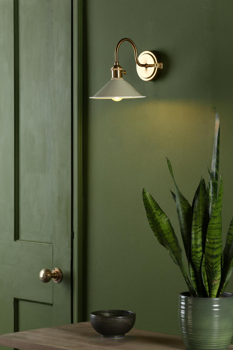 Dar Lighting Hadano Wall Light Natural Brass With Cashmere Shade • HAD0740-06