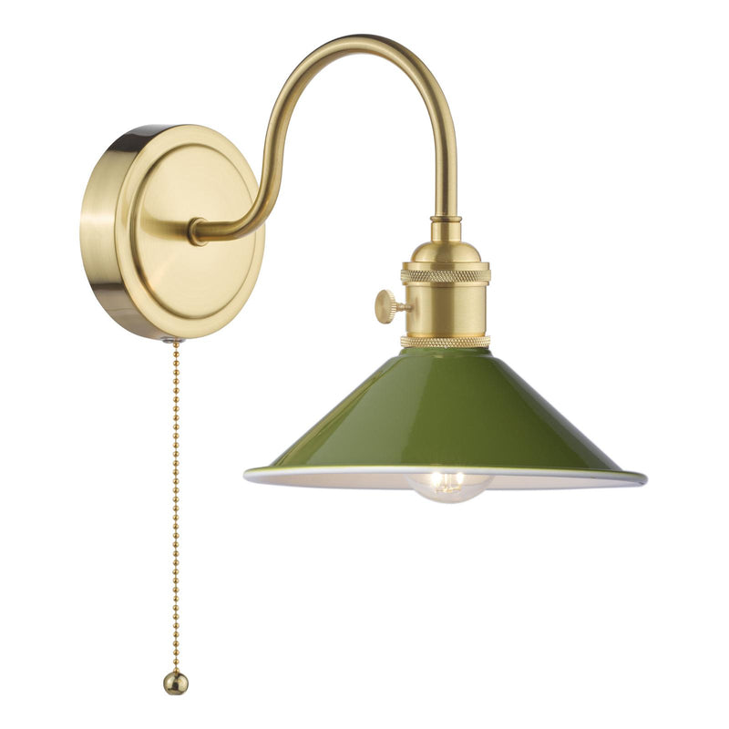 Dar Lighting Hadano Wall Light Natural Brass With Olive Green Shade • HAD0740-07
