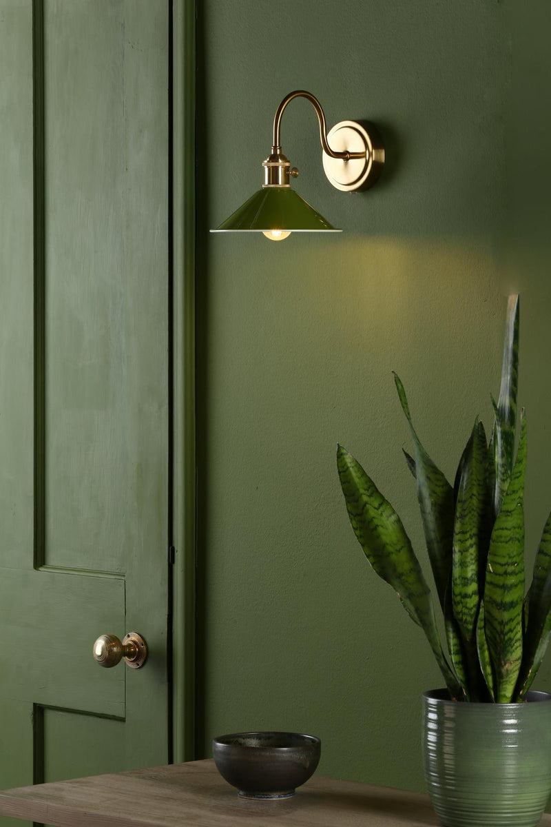 Dar Lighting Hadano Wall Light Natural Brass With Olive Green Shade • HAD0740-07