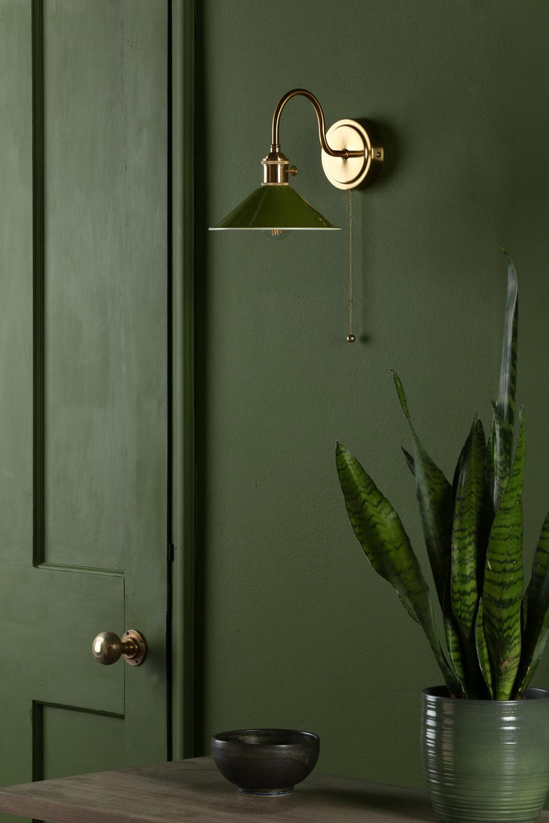 Dar Lighting Hadano Wall Light Natural Brass With Olive Green Shade • HAD0740-07