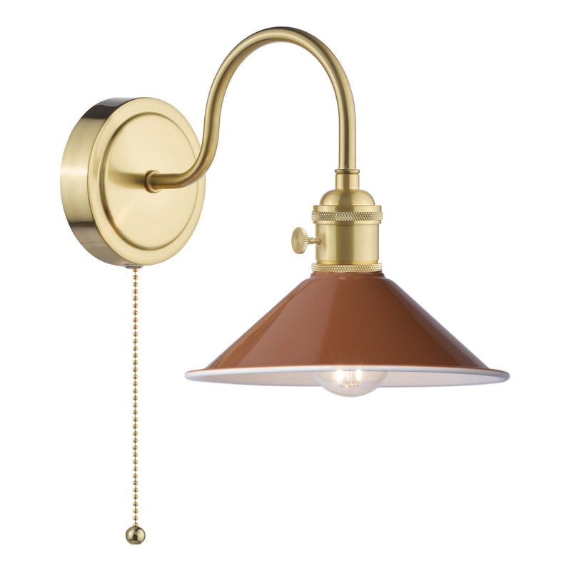 Dar Lighting Hadano Wall Light Natural Brass With Umber Shade • HAD0740-08