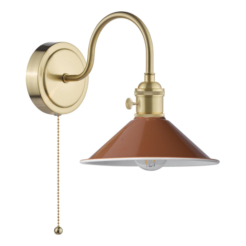 Dar Lighting Hadano Wall Light Natural Brass With Umber Shade • HAD0740-08