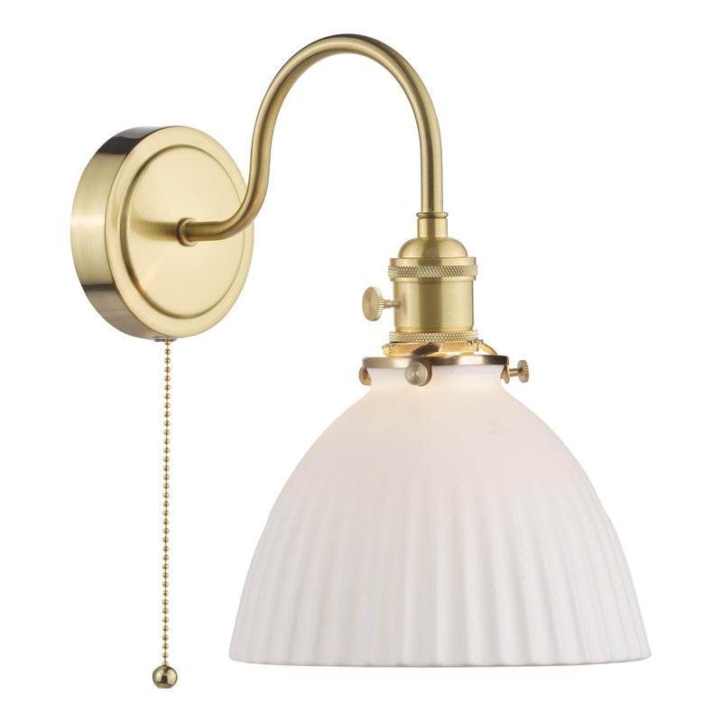 Dar Lighting Hadano Wall Light Natural Brass & Ceramic Domed Shade • HAD0740-09