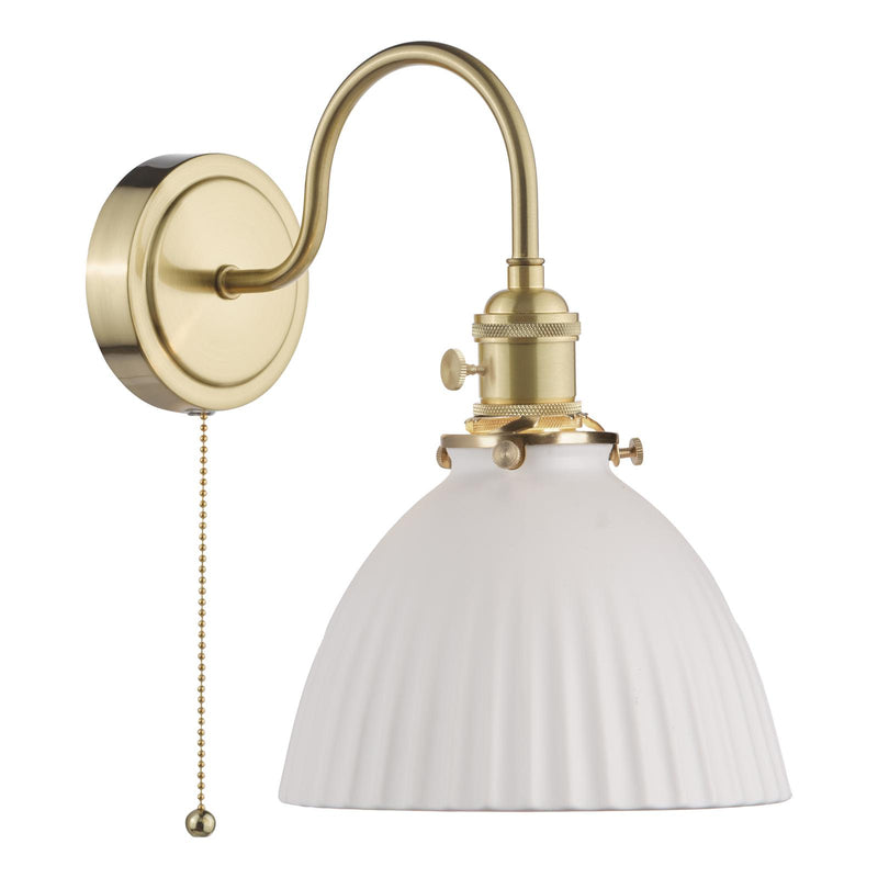 Dar Lighting Hadano Wall Light Natural Brass & Ceramic Domed Shade • HAD0740-09