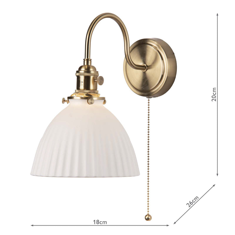 Dar Lighting Hadano Wall Light Natural Brass & Ceramic Domed Shade • HAD0740-09