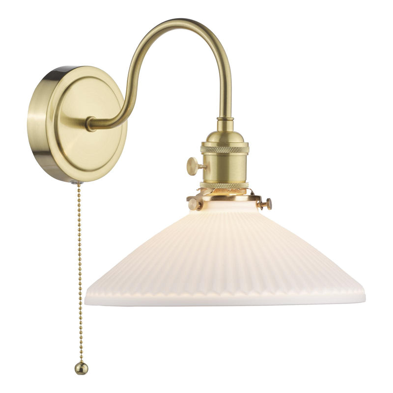 Dar Lighting Hadano Wall Light Natural Brass & Ceramic Shallow Shade • HAD0740-10