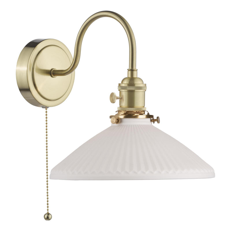 Dar Lighting Hadano Wall Light Natural Brass & Ceramic Shallow Shade • HAD0740-10