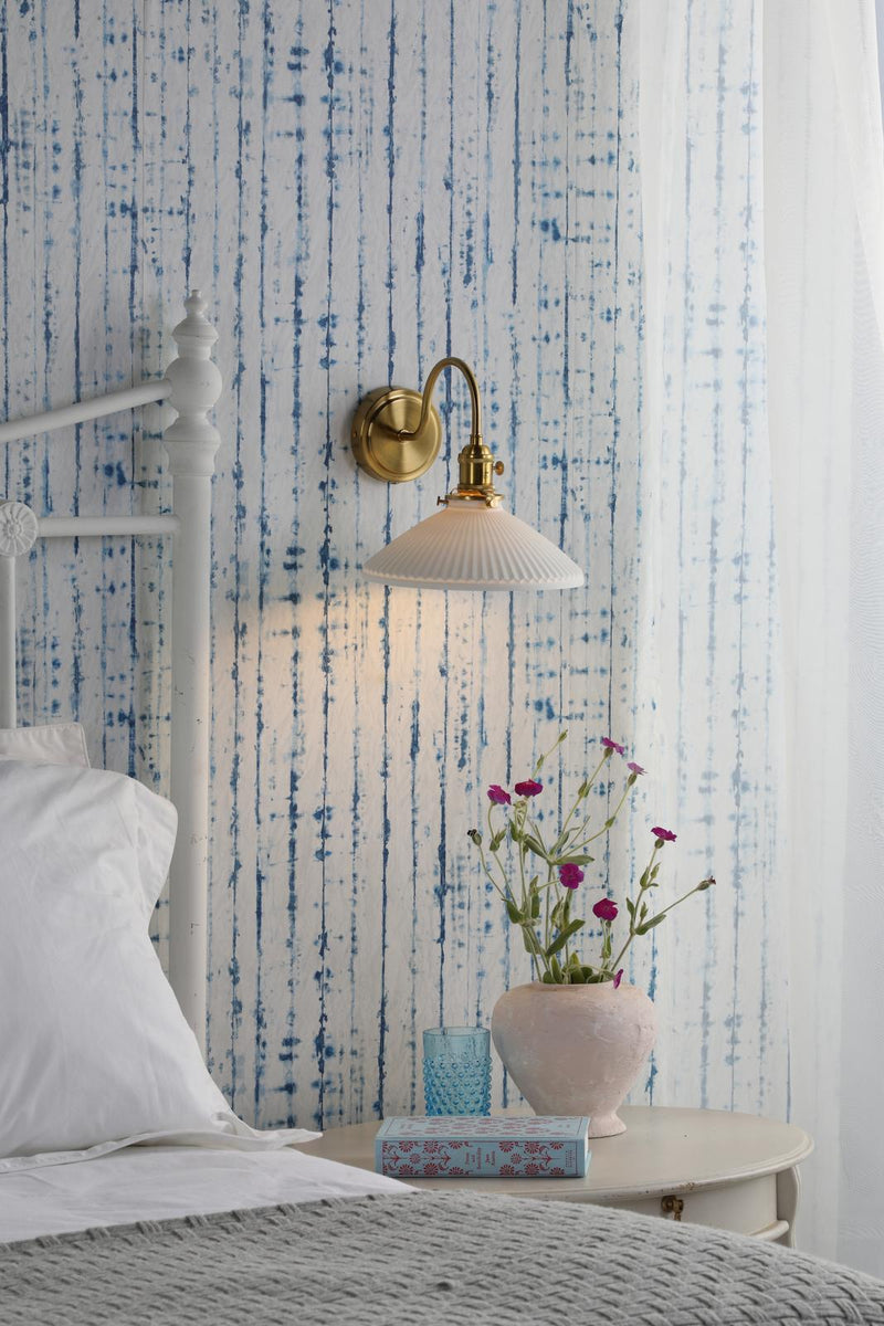 Dar Lighting Hadano Wall Light Natural Brass & Ceramic Shallow Shade • HAD0740-10