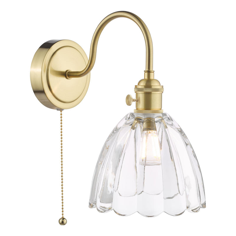 Dar Lighting Hadano Wall Light Natural Brass and Scalloped Bell Glass • HAD0740-11