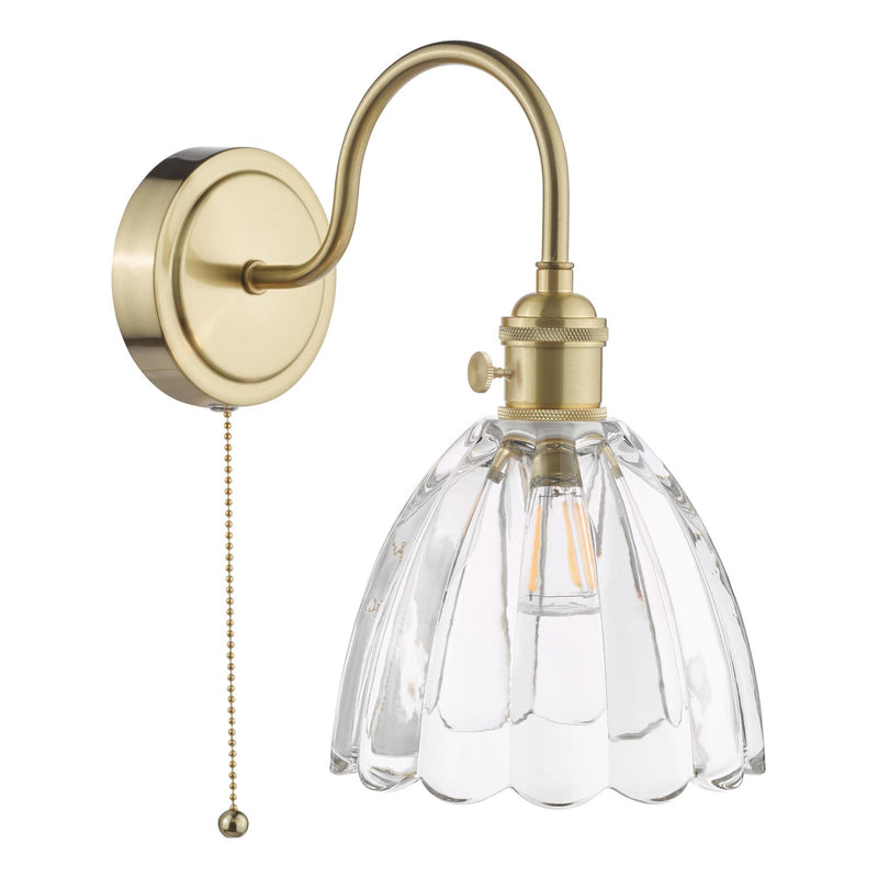 Dar Lighting Hadano Wall Light Natural Brass and Scalloped Bell Glass • HAD0740-11