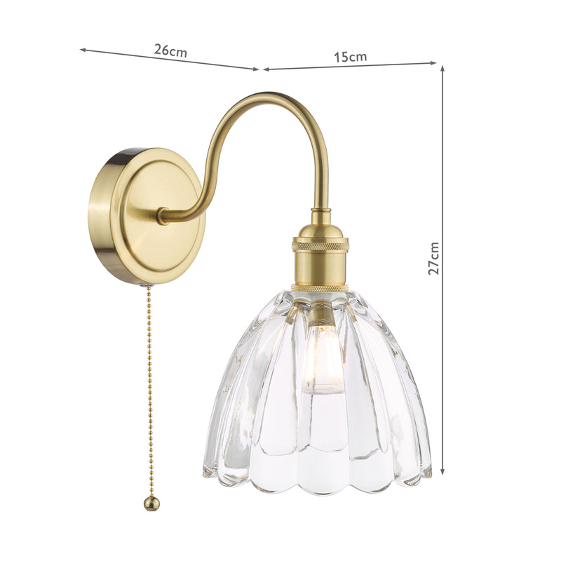 Dar Lighting Hadano Wall Light Natural Brass and Scalloped Bell Glass • HAD0740-11