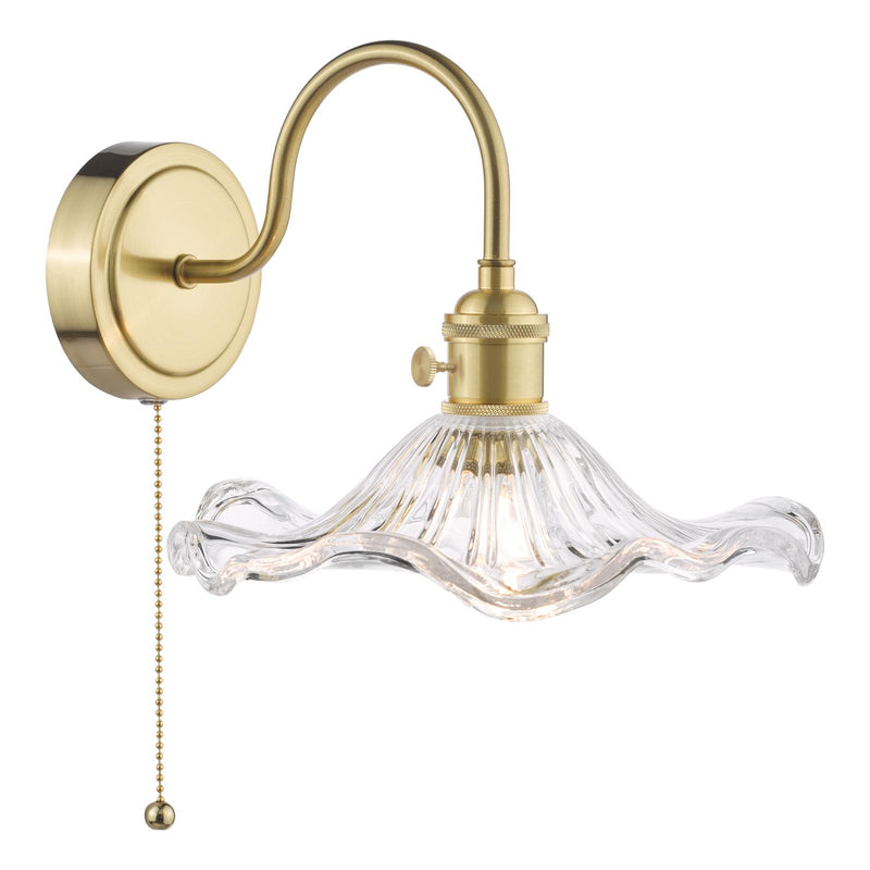 Dar Lighting Hadano Wall Light Natural Brass and Wavy Glass • HAD0740-12