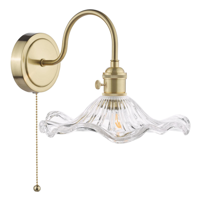 Dar Lighting Hadano Wall Light Natural Brass and Wavy Glass • HAD0740-12
