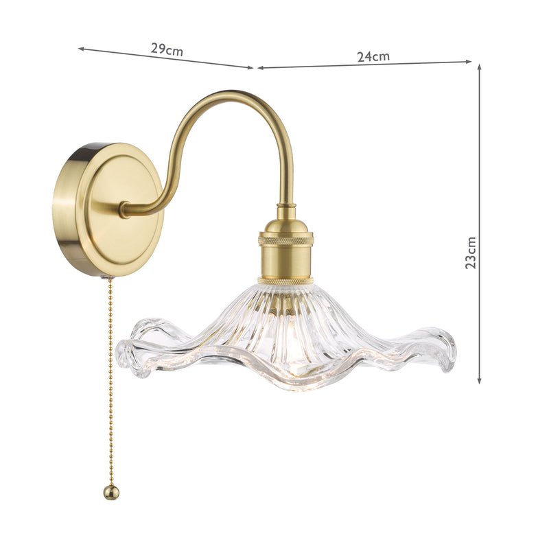 Dar Lighting Hadano Wall Light Natural Brass and Wavy Glass • HAD0740-12