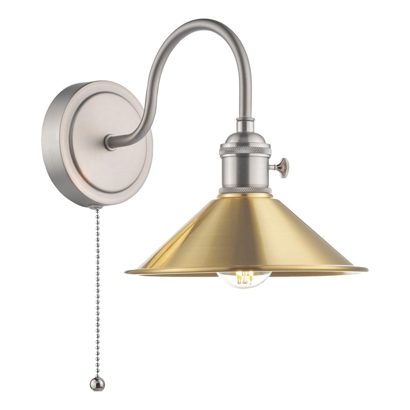 Dar Lighting Hadano Wall Light Antique Chrome With Aged Brass Shade • HAD0761-01