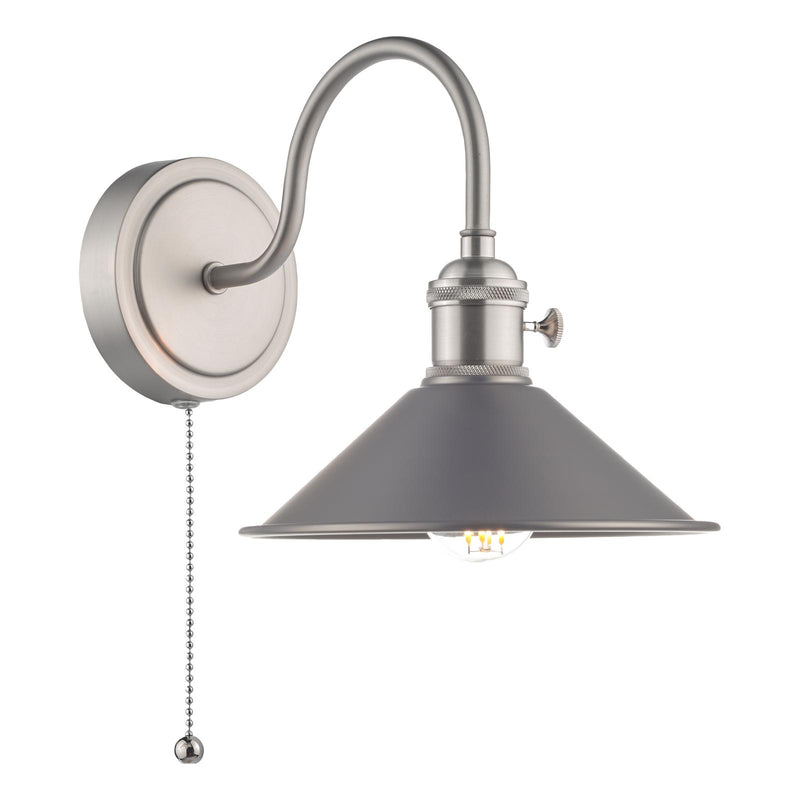 Dar Lighting Hadano Wall Light Antique Chrome With Antique Pewter Shade • HAD0761-02