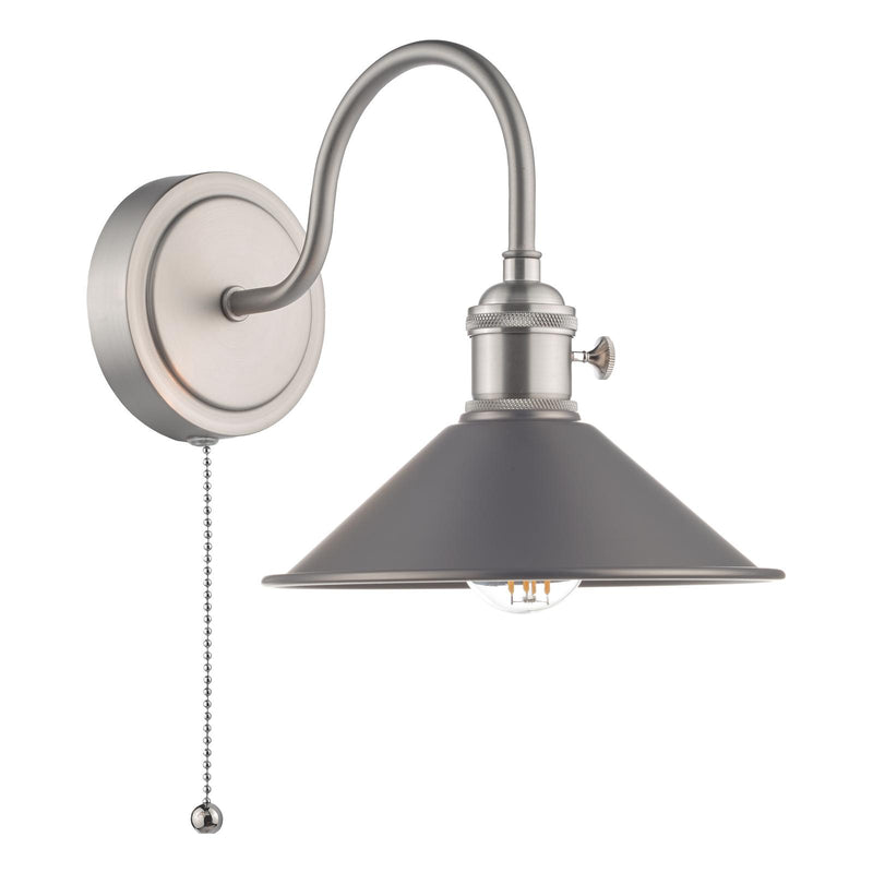 Dar Lighting Hadano Wall Light Antique Chrome With Antique Pewter Shade • HAD0761-02