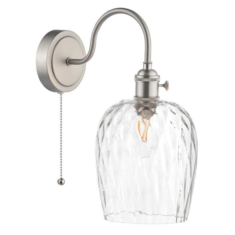 Dar Lighting Hadano Wall Light Antique Chrome With Clear Dimpled Glass Shade • HAD0761-03