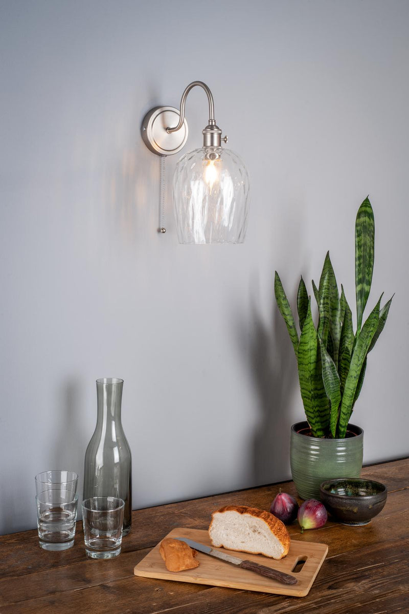 Dar Lighting Hadano Wall Light Antique Chrome With Clear Dimpled Glass Shade • HAD0761-03