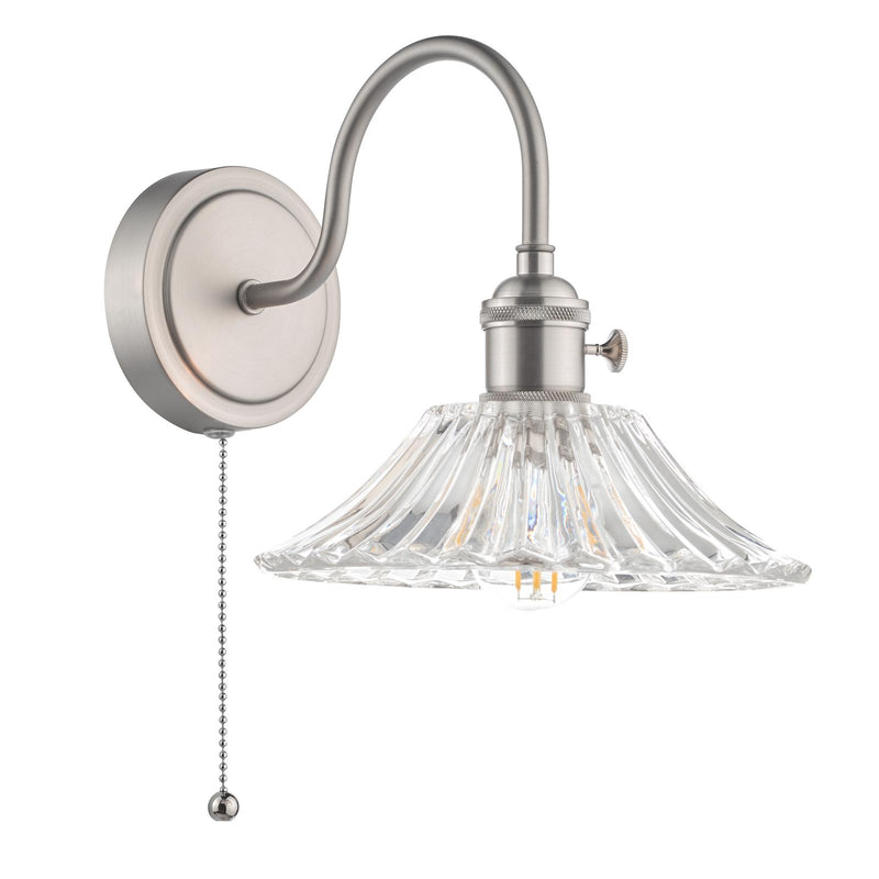 Dar Lighting Hadano Wall Light Antique Chrome With Clear Flared Glass shade • HAD0761-04