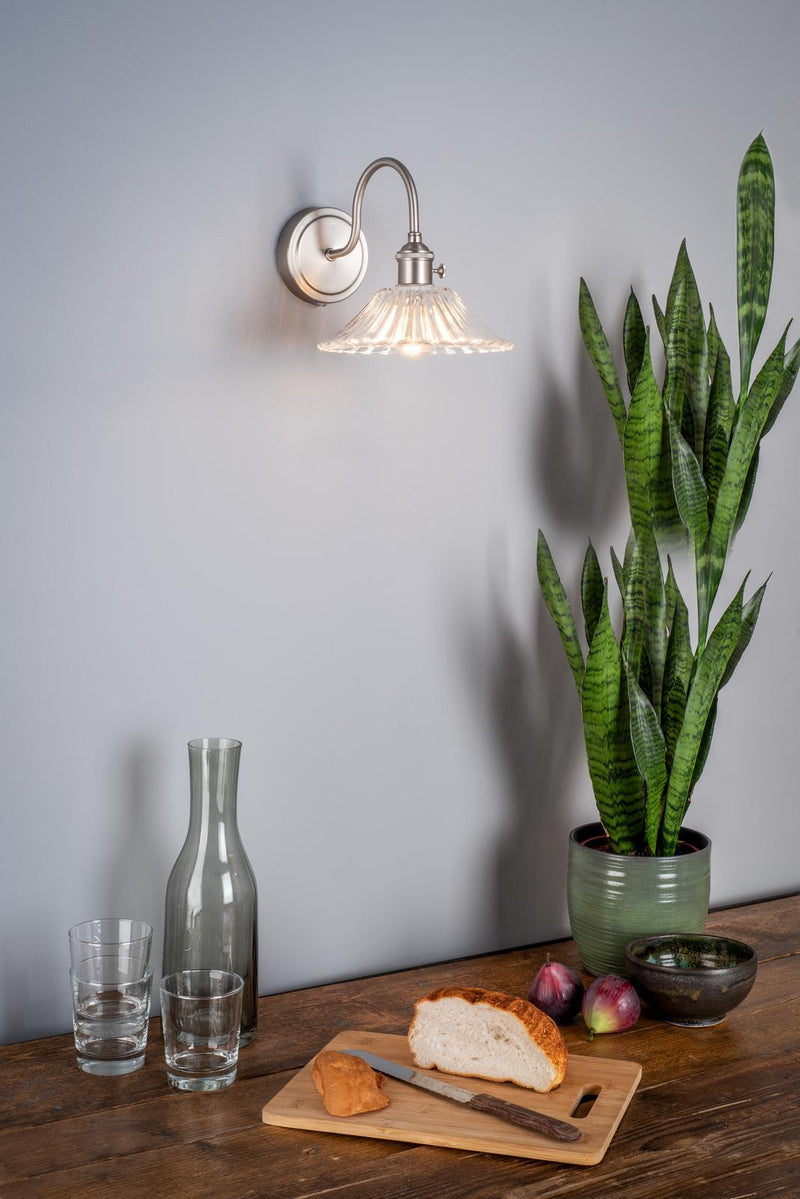 Dar Lighting Hadano Wall Light Antique Chrome With Clear Flared Glass shade • HAD0761-04
