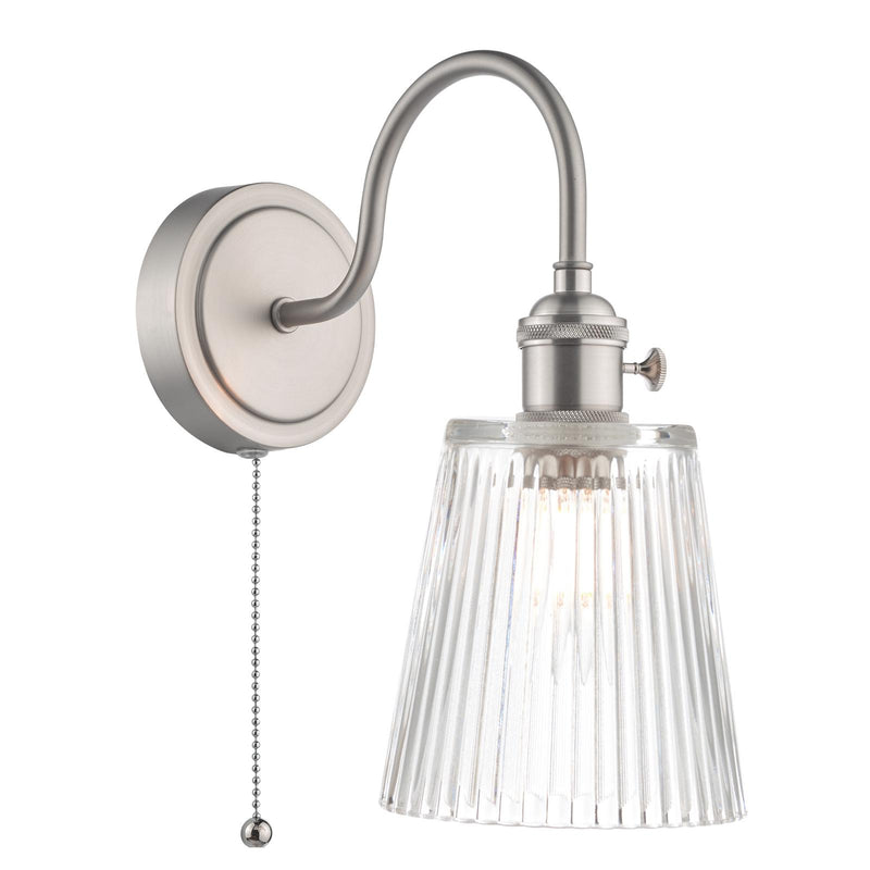 Dar Lighting Hadano Wall Light Antique Chrome With Clear Ribbed Glass Shade • HAD0761-05