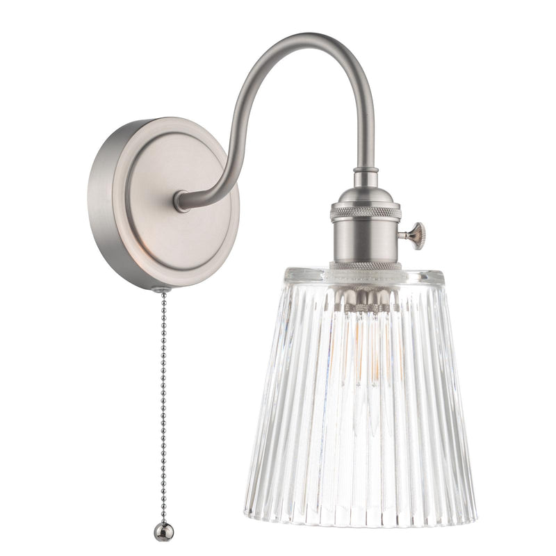 Dar Lighting Hadano Wall Light Antique Chrome With Clear Ribbed Glass Shade • HAD0761-05