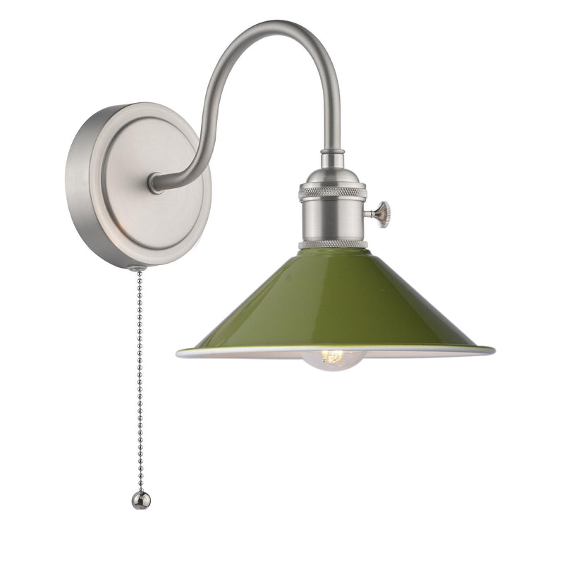 Dar Lighting Hadano Wall Light Antique Chrome With Olive Green Shade • HAD0761-07