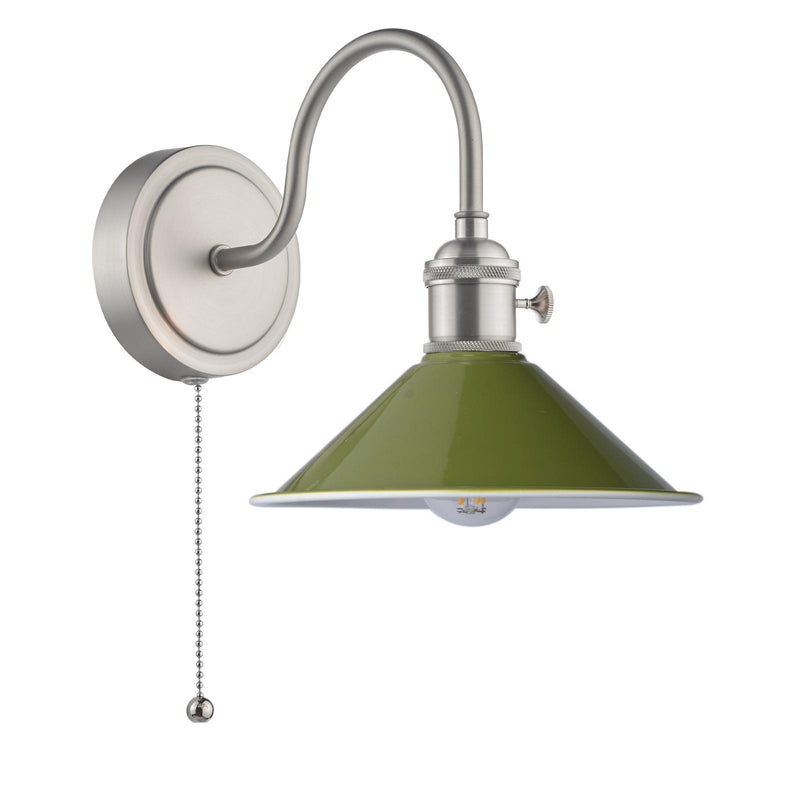 Dar Lighting Hadano Wall Light Antique Chrome With Olive Green Shade • HAD0761-07