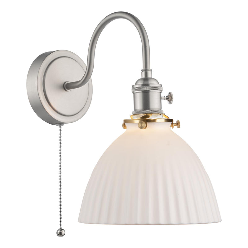 Dar Lighting Hadano Wall Light Antique Chrome & Ceramic Domed Shade • HAD0761-09