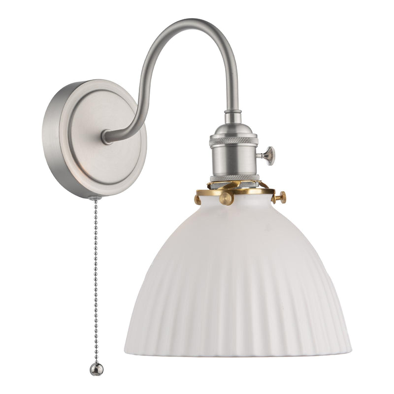 Dar Lighting Hadano Wall Light Antique Chrome & Ceramic Domed Shade • HAD0761-09